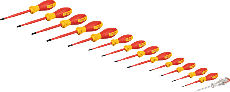 مجموعة مفكات براغي Bosch VDE مختلطة مكونة من 14 قطعة للاستخدام حتى 1000 فولت.